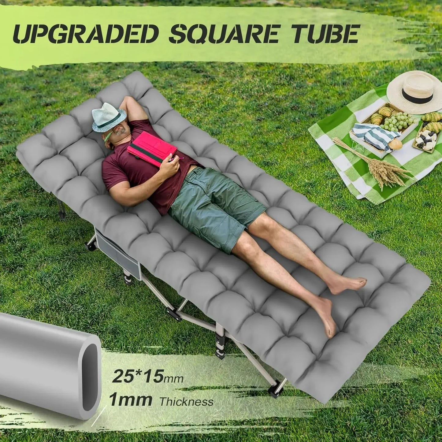 promotion-Camping Cot, Folding Camping Cot Bed for Adults Sleeping 1200D Double Layer Oxford Portable Folding Outdoor Cots