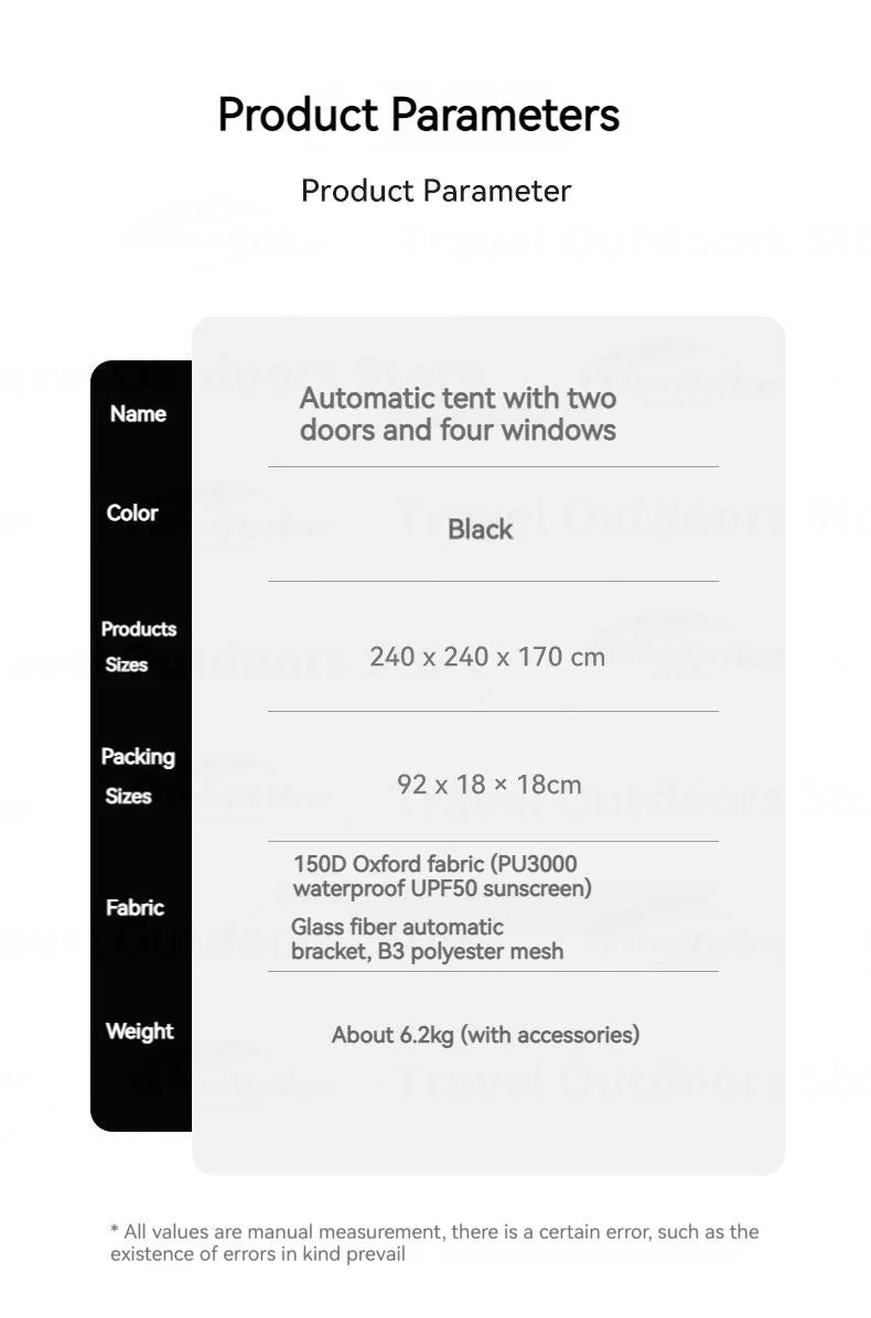 Naturehike BLACKDOG Camping One-touch Tent 3 ~ 4 People for Outdoor Travel Picnic Beach 150D Oxford Vinyl Tent Waterproof 2000mm